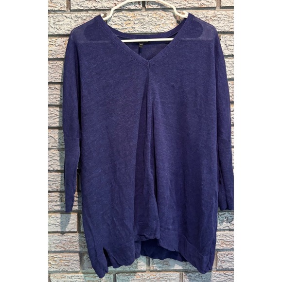 Eileen Fisher Sweaters - Eileen Fisher Blue V-Neck Dolman Sleeve Lightweight Knit Sweater Large